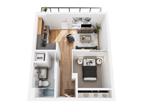 Floor plan for 1 bed, 1 bath, 539 sqft